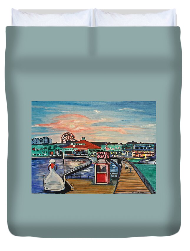 Asbury Art Duvet Cover featuring the painting U-Pedal the Boat by Patricia Arroyo