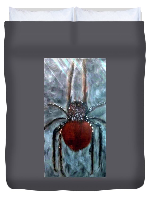 Ugly Duvet Cover featuring the painting Ugly Spider by Anna Adams