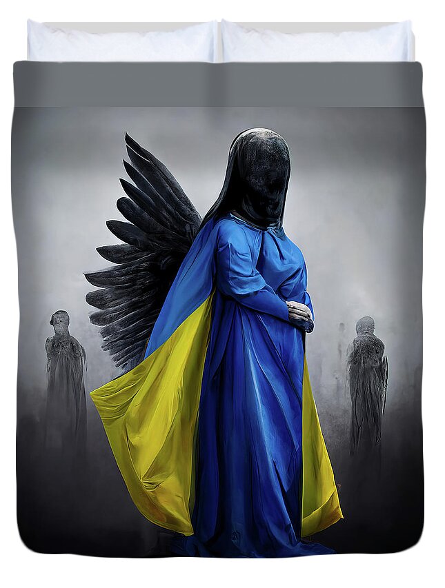 Angel Duvet Cover featuring the digital art Ukraine Angel 01 Black Wings by Matthias Hauser