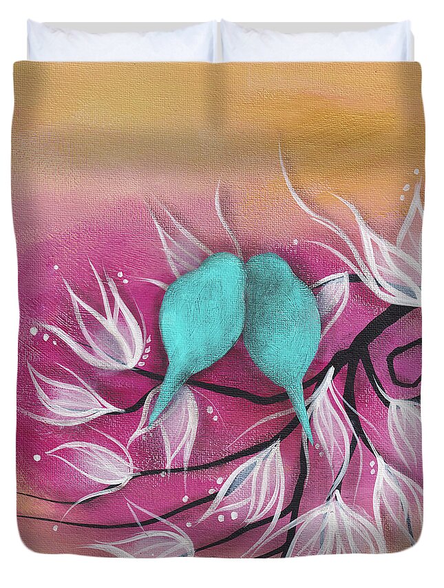Love Birds Duvet Cover featuring the painting Una Eternidad by Abril Andrade