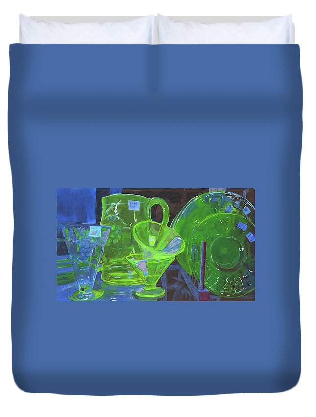 Carnival Glass Duvet Cover featuring the painting Under the Blacklight by Lynne Reichhart