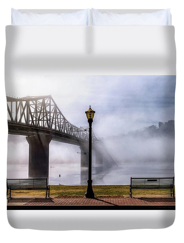 Bridge Duvet Cover featuring the photograph Under the Bridge - Madison, IN by Susan Rissi Tregoning
