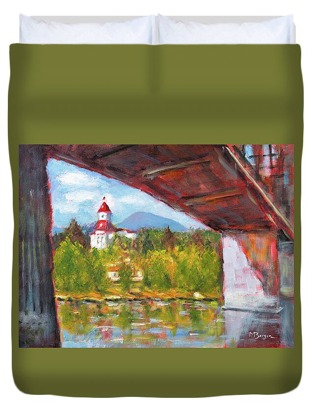 Van Buren Bridge Duvet Cover featuring the painting Under the Van Buren Bridge by Mike Bergen