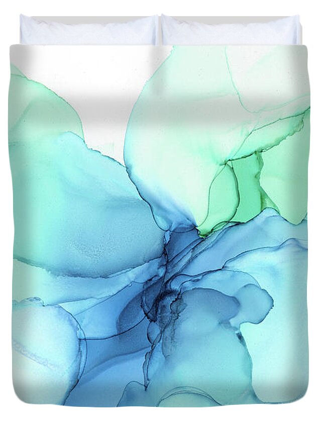 Ink Painting Duvet Cover featuring the painting Undersea Blues Abstract Ink by Olga Shvartsur