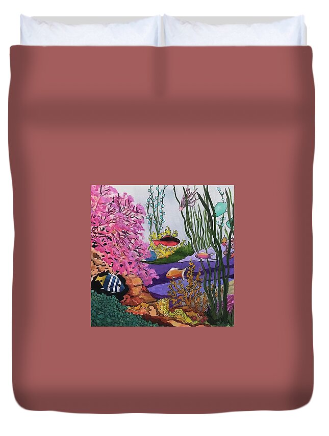 Coral Duvet Cover featuring the painting Underwater Friends I by Sue Dinenno