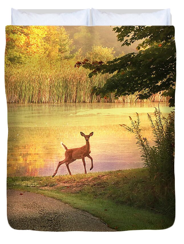 Deer Duvet Cover featuring the photograph Unexpected Beauty by Rob Blair