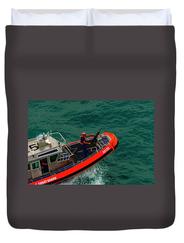 Water; Boat; Travel; Coast Guard Duvet Cover featuring the photograph United States Coast Guard #1 by AE Jones