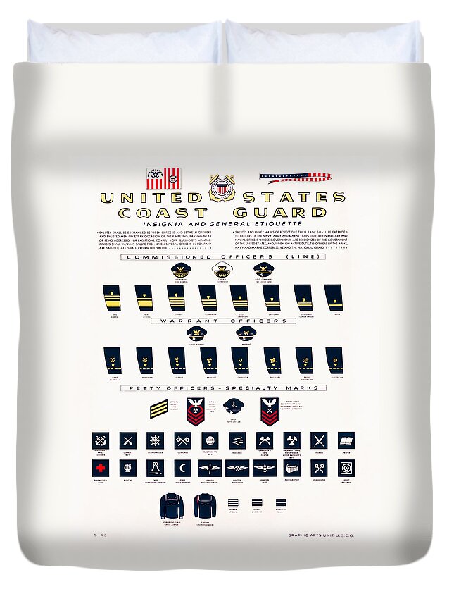 Coast Guard Duvet Cover featuring the painting United States Coast Guard - Insignia and General Etiquette - WW1 1917 by War Is Hell Store
