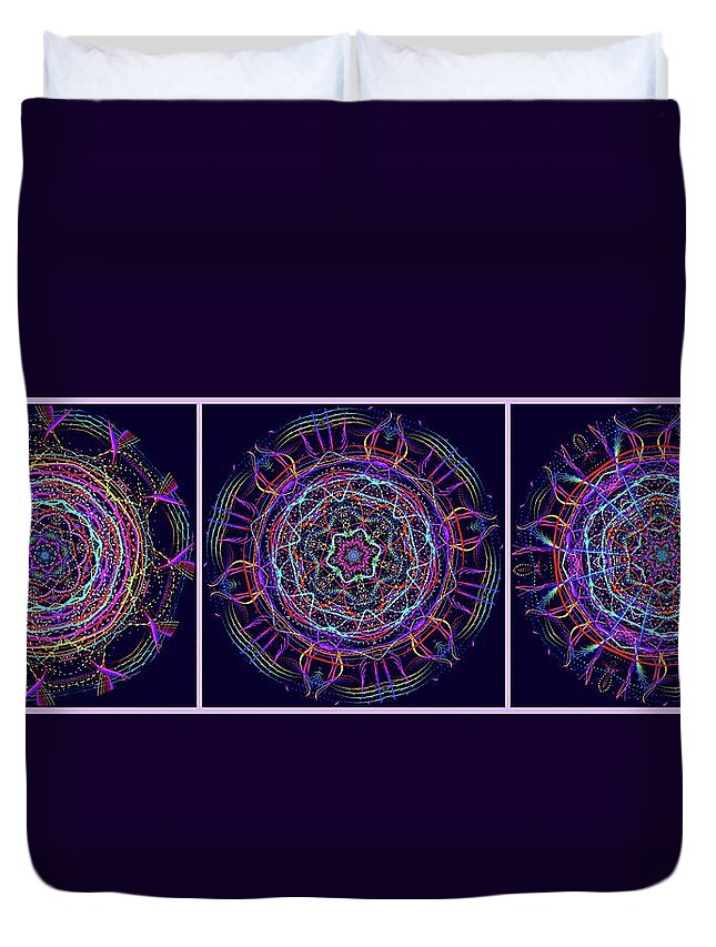 Round Duvet Cover featuring the photograph Unraveling Rainbow Triptych by Judy Kennedy