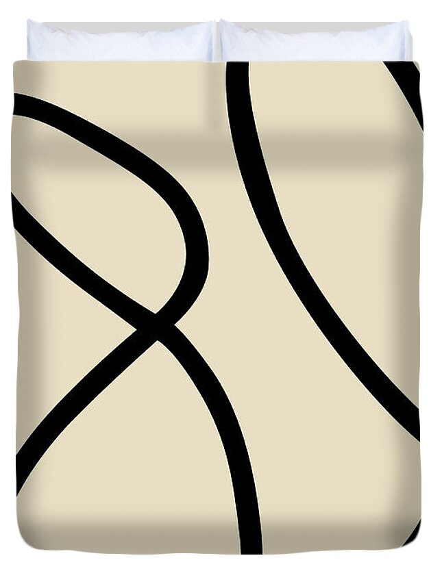Nikita Coulombe Duvet Cover featuring the painting Untitled XIV black line on beige background by Nikita Coulombe