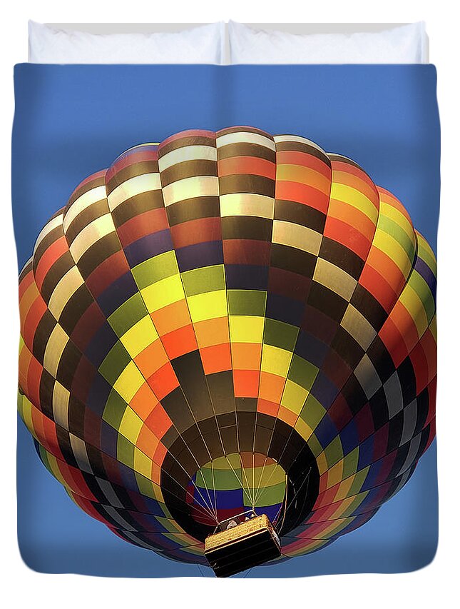 Hot Air Balloon Duvet Cover featuring the photograph UP AND AWAY Colorful Hot Air Balloon by Lynnie Lang