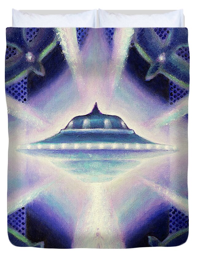 Ufo Duvet Cover featuring the painting Up to the Stars by Kevin Chasing Wolf Hutchins