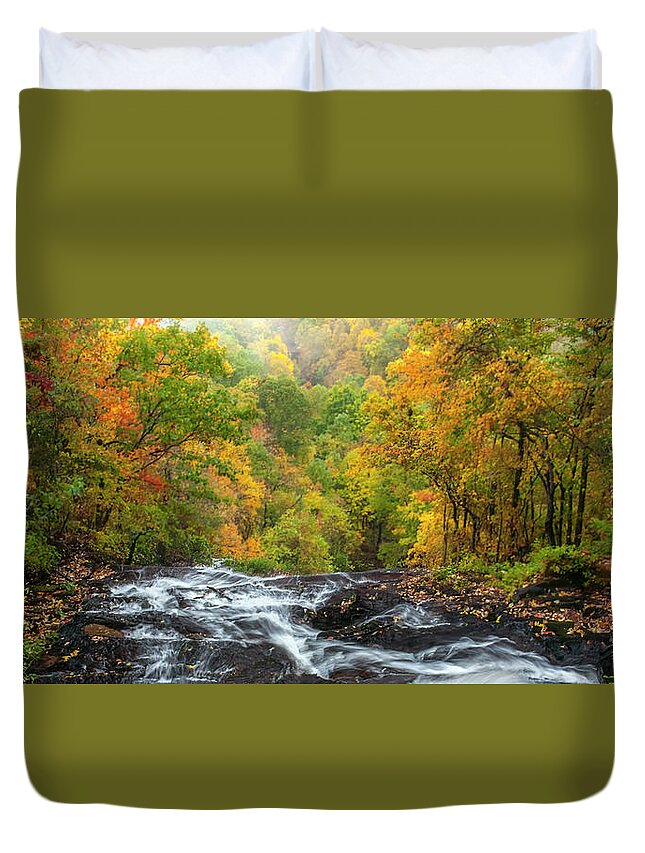 Falls Duvet Cover featuring the photograph Upper Amicalola Falls in Autumn by Ginger Stein