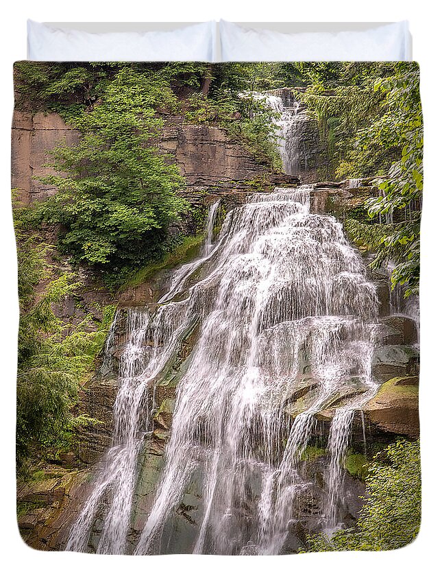 Falls Duvet Cover featuring the photograph Upper and Lower Delphi Falls by Rod Best