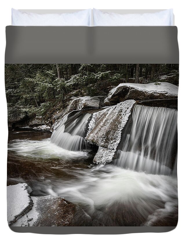 Maine Duvet Cover featuring the photograph Upper Screw Auger Falls in Snow by Colin Chase