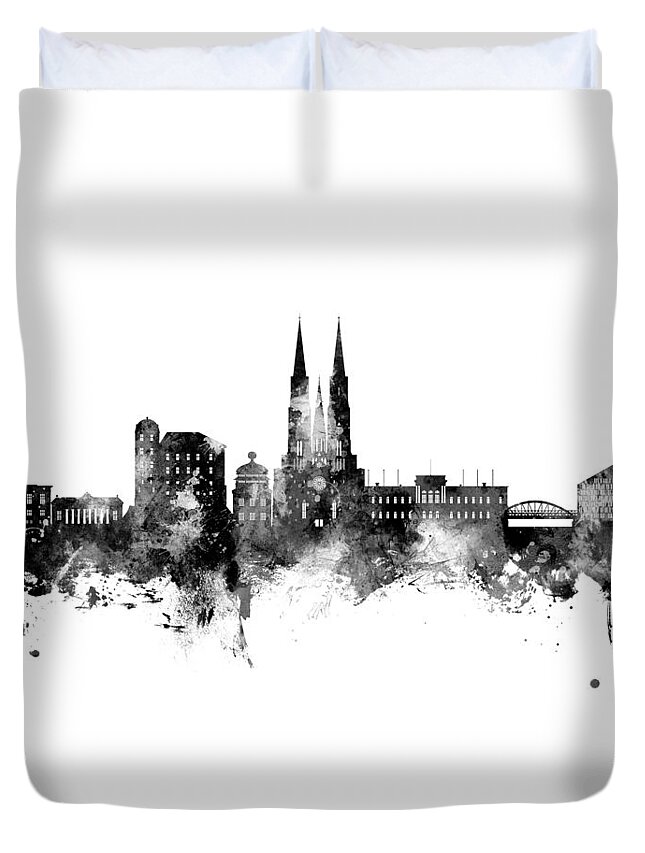 Uppsala Duvet Cover featuring the digital art Uppsala Sweden Skyline #95 by Michael Tompsett