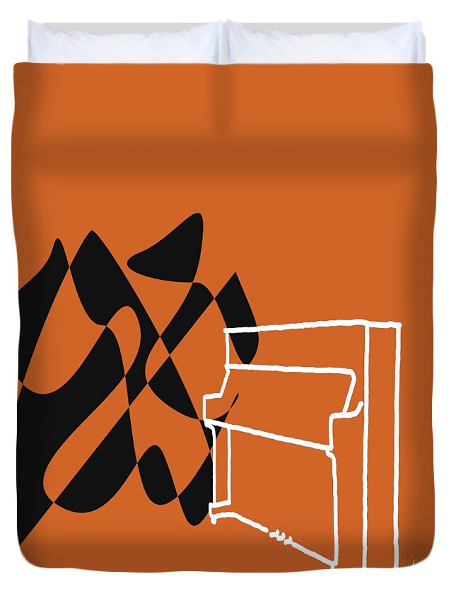 Piano Lessons Duvet Cover featuring the digital art Upright Piano in Orange by David Bridburg