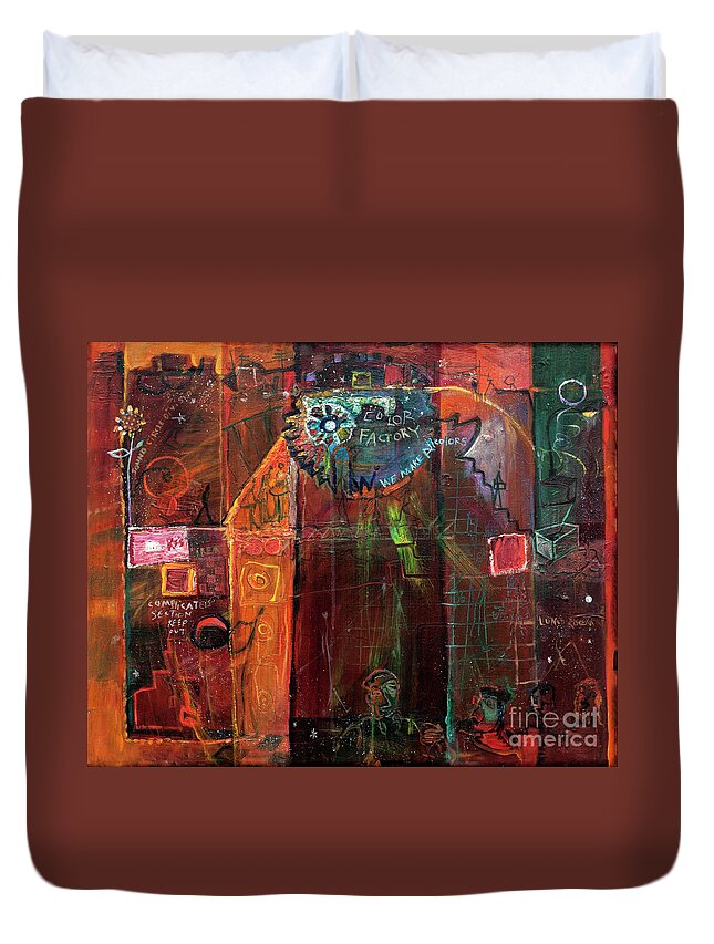 Night Shift Duvet Cover featuring the mixed media Night Shift by Cherie Salerno