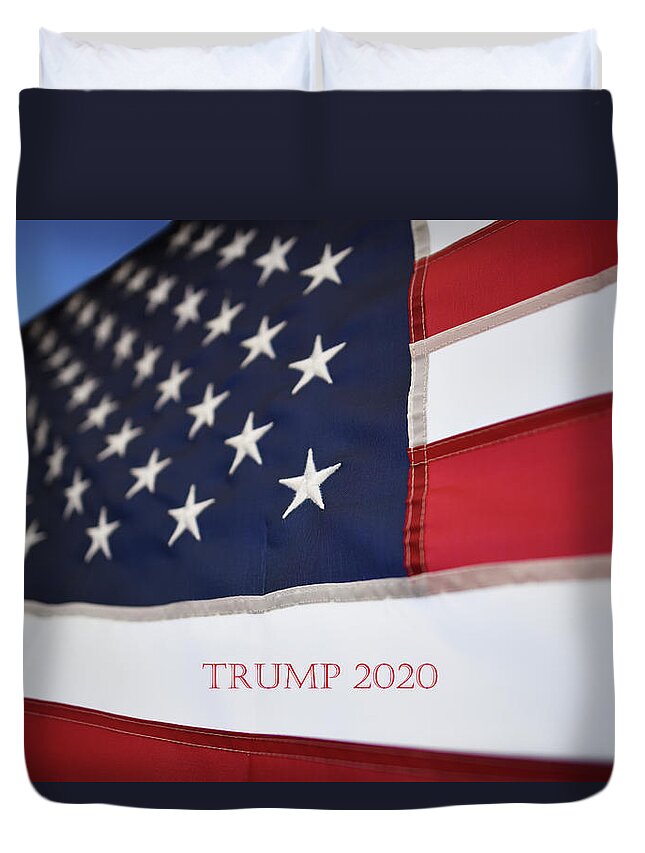 Us Flag Duvet Cover featuring the photograph US Flag Trump 2020 Red by Laura Fasulo