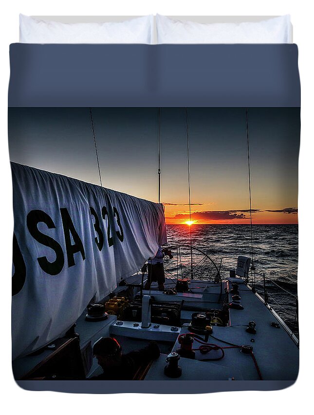 Ohana Duvet Cover featuring the photograph USA 323 Sunset in Lake Huron IMG_1529 by Michael Thomas