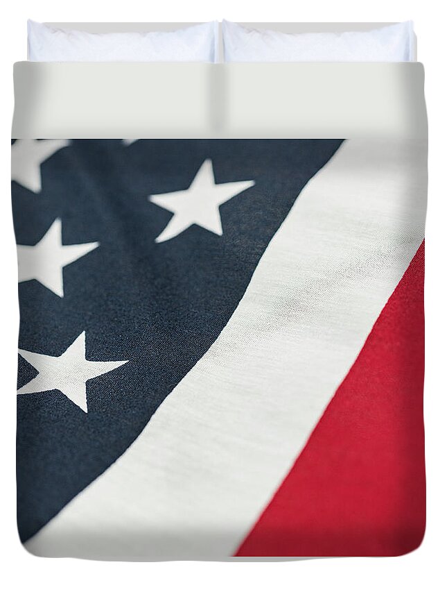 America Duvet Cover featuring the photograph USA Proud American Flag 8 by Amelia Pearn