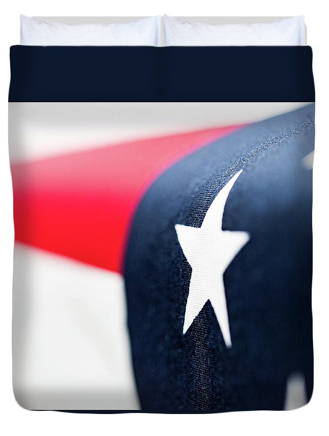 America Duvet Cover featuring the photograph USA Proud American Flag Closeup by Amelia Pearn