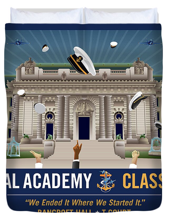 Usna Duvet Cover featuring the digital art USNA Class of 2020 Bancroft Hall T Court Celebration with Blue Angels by Joe Barsin