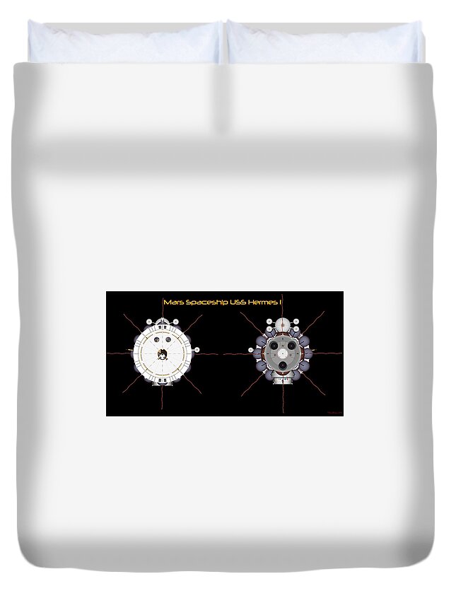 Spaceship Duvet Cover featuring the digital art USS Hermes1 Front to back by David Robinson