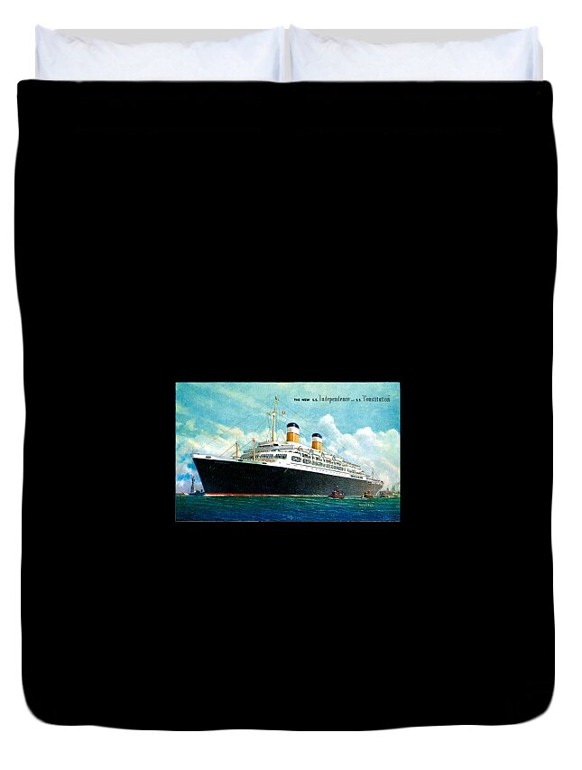 Uss Duvet Cover featuring the painting USS Independence SS Constitution Postard 1951 by Unknown