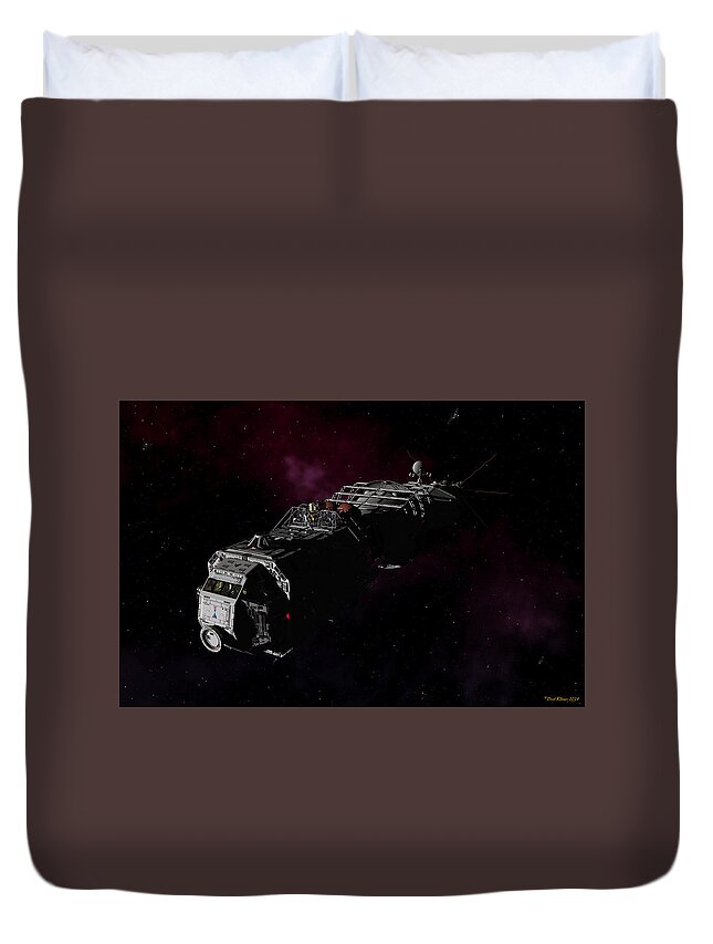 Spaceship Duvet Cover featuring the digital art USS Shenandoah II in transit by David Robinson