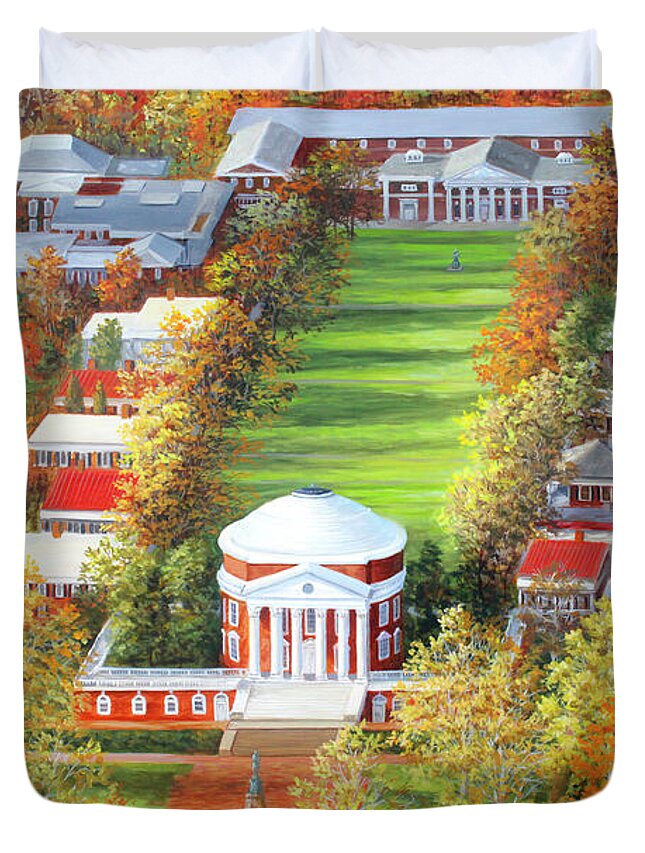 Uva Duvet Cover featuring the painting UVA Rotunda and Lawn by Guy Crittenden