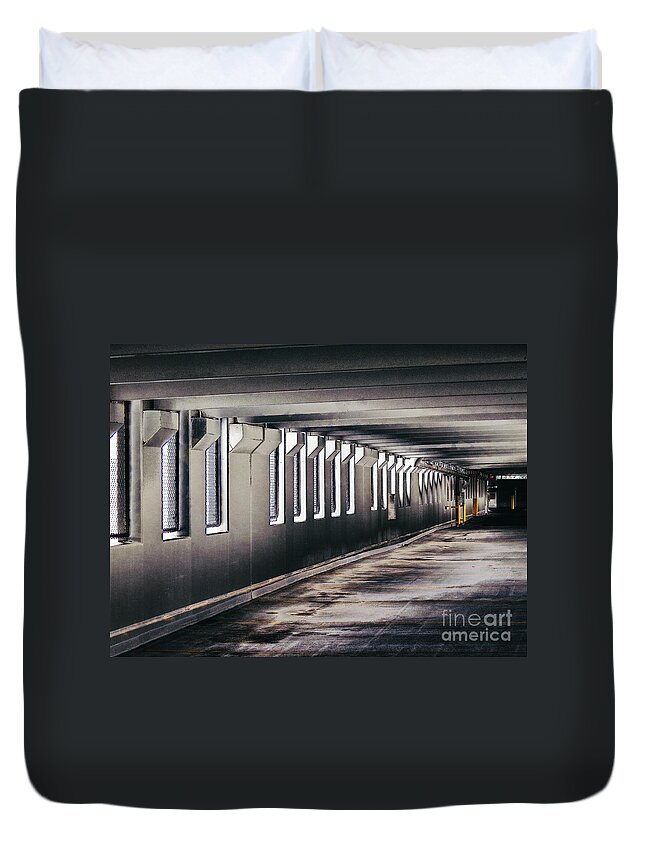 Parking Structure Duvet Cover featuring the digital art Vacant Parking Structure by Phil Perkins
