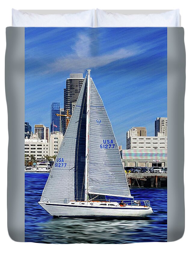 Glenn Mcnary Duvet Cover featuring the mixed media Valentine Day Sailing by Glenn McNary