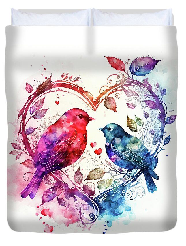 Birds Duvet Cover featuring the digital art Valentines Day Art Greetings 08 Bird Couple by Matthias Hauser
