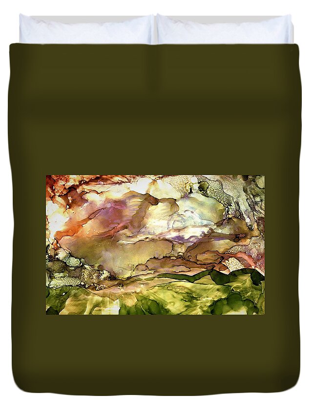 Sunrise Duvet Cover featuring the painting Valle Vidal by Angela Marinari