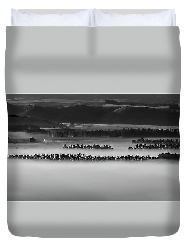 Photography Duvet Cover featuring the photograph Valley of mist by Leigh Henningham