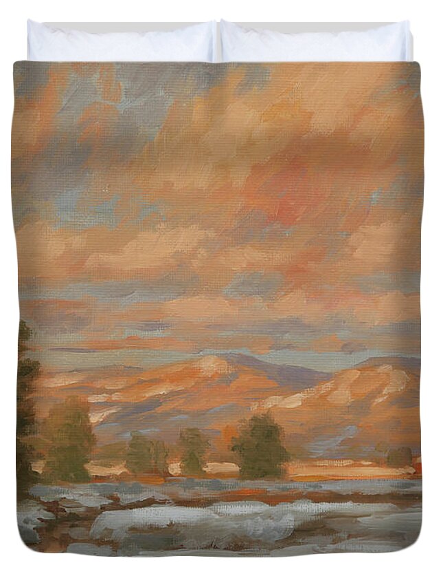 Barn Art Duvet Cover featuring the painting Valley Snow by Guy Crittenden