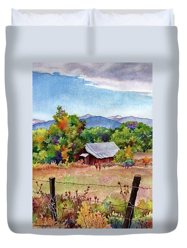 Barn Painting Duvet Cover featuring the painting Valmont Barn by Anne Gifford