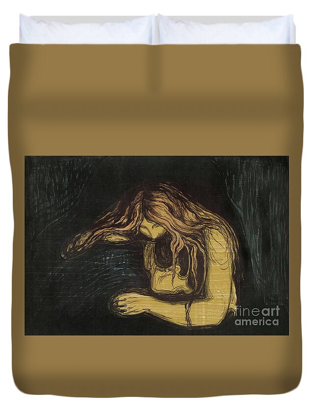 Love And Pain Duvet Cover featuring the painting Vampire, 1895 to 1902 by Edvard Munch
