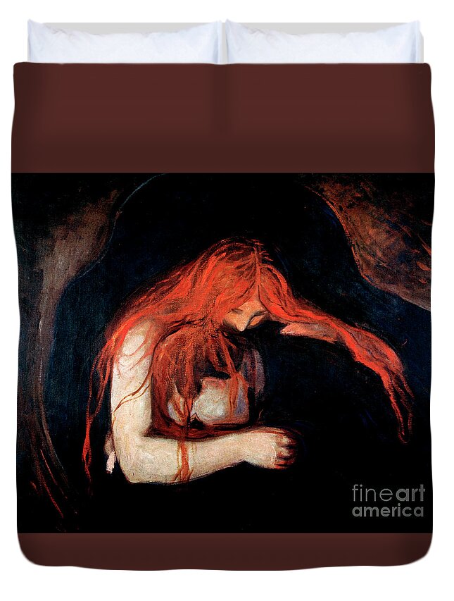 Love And Pain Duvet Cover featuring the painting Vampire By Edvard Munch by Edvard Munch