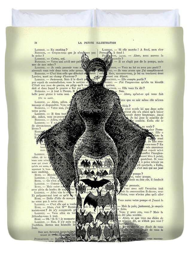 Vampire Duvet Cover featuring the digital art Vampire lady in black and white by Madame Memento