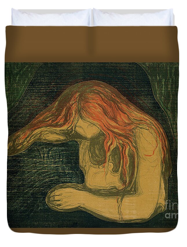 Love And Pain Duvet Cover featuring the painting Vampire, lithograph and woodcut by Edvard Munch