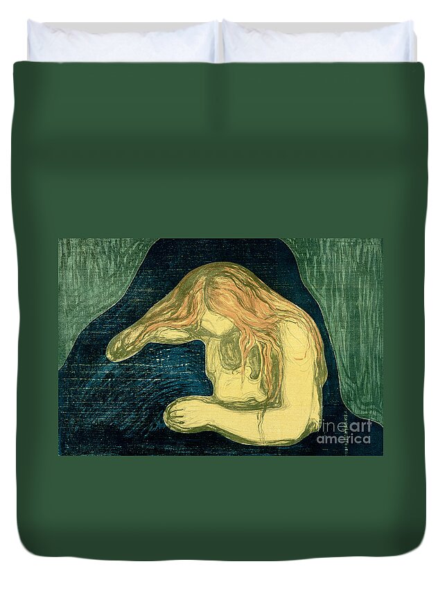 Love And Pain Duvet Cover featuring the painting Vampire, Munch, Edvard by Edvard Munch
