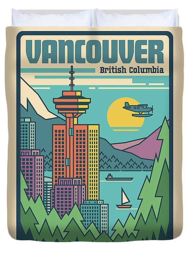 Vancouver Duvet Cover featuring the digital art Vancouver Pop Art Poster by Jim Zahniser