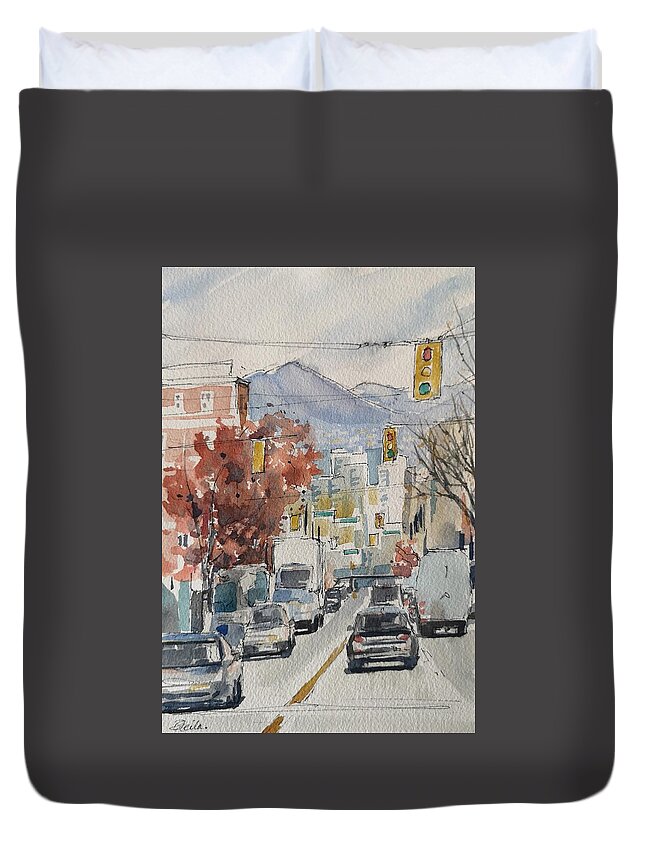 Cityscape Duvet Cover featuring the painting Vancouver by Sheila Romard