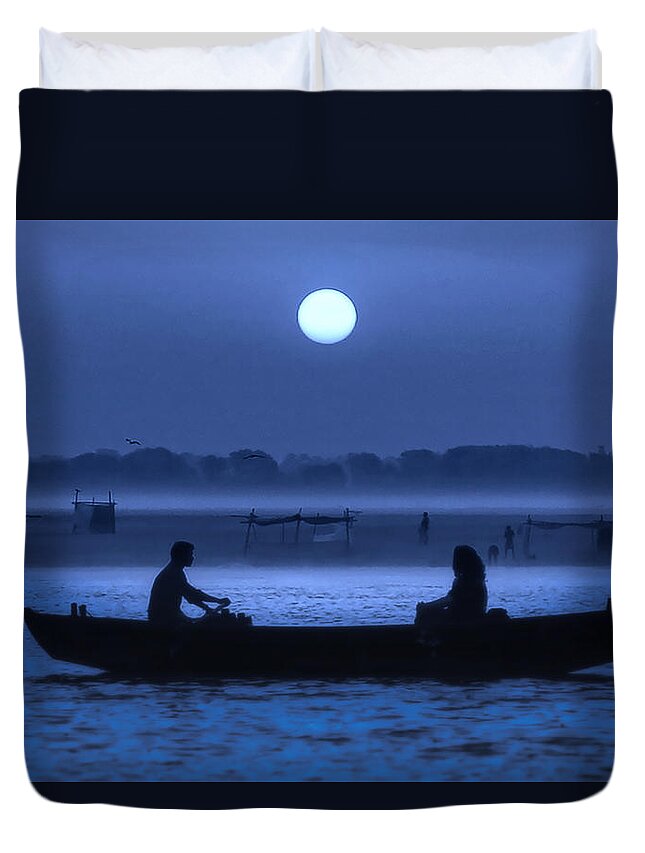 Photography Duvet Cover featuring the photograph Varanasi Boat Ride at Night by Craig Boehman
