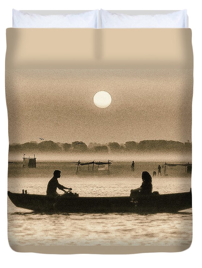 Photography Duvet Cover featuring the photograph Varanasi Boat Ride by Craig Boehman