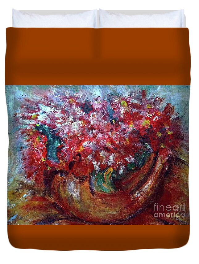 Vase Duvet Cover featuring the painting Vase A1 by Jasna Dragun