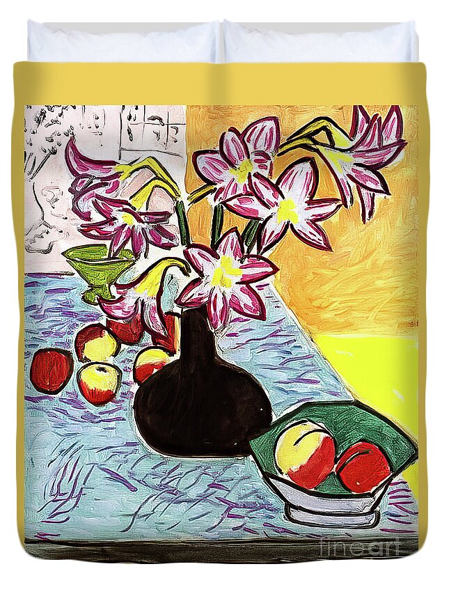 Vase Duvet Cover featuring the painting Vase of Amaryllis by Henri Matisse 1941 by Henri Matisse