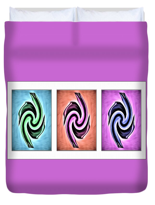 Living Room Duvet Cover featuring the digital art Vases in Three - Abstract White by Ronald Mills